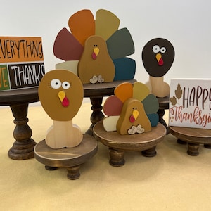 WHIMSICAL TURKEYS, Turkey LEGS and Signs | Thanksgiving | Chunky | Wooden | Autumn | Tiered Tray Decor | Shelf Sitter | Fall