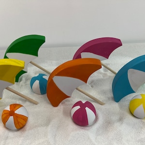 BEACH BALLS and UMBRELLAS for Summer | Wooden | Tiered Tray Decor | Farmhouse | Beach | Shelf Sitter | Ocean | Sunshine | Pool Party | Wood