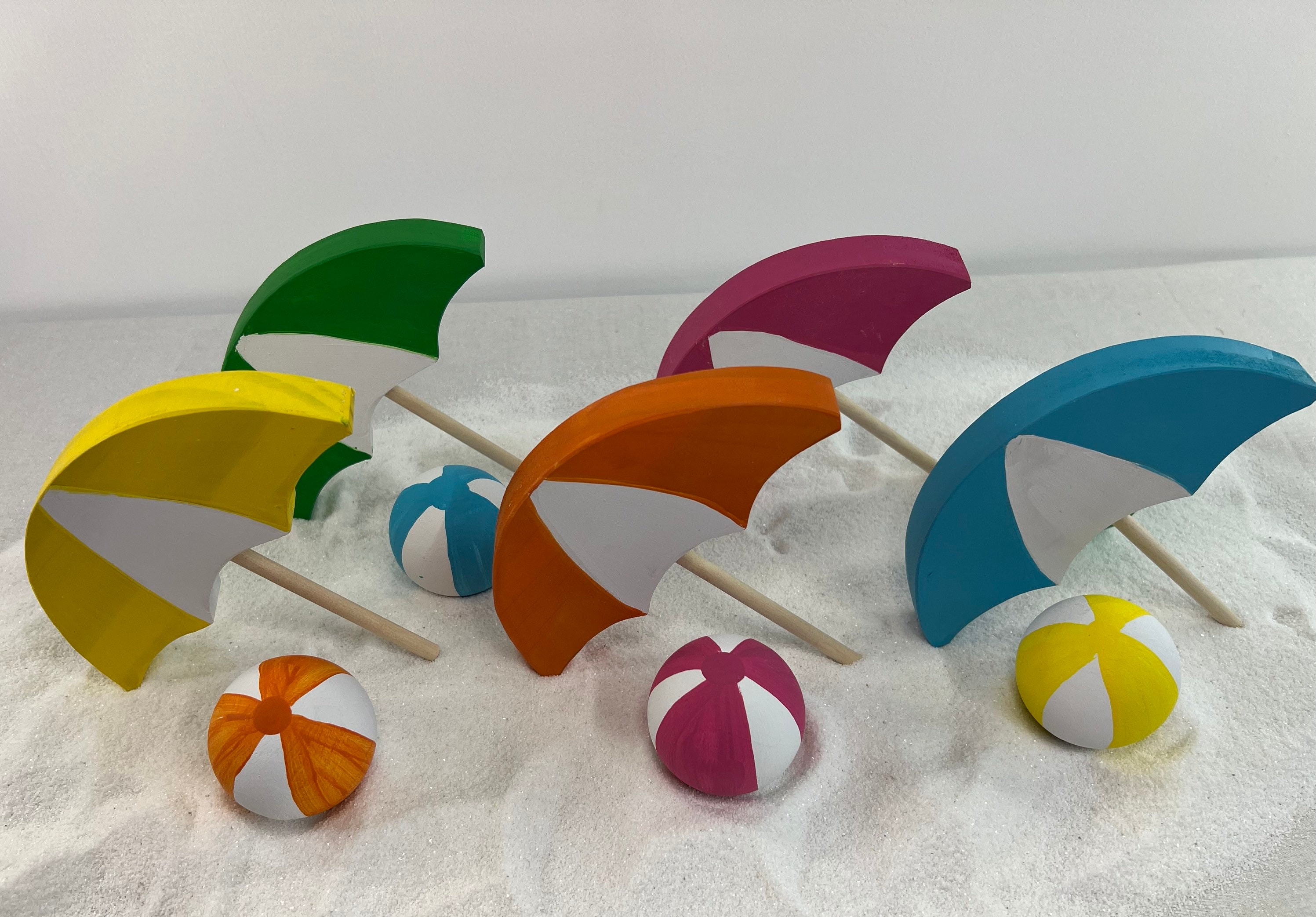 BEACH BALLS and UMBRELLAS for Summer | Wooden | Tiered Tray Decor | Farmhouse | Beach | Shelf Sitter | Ocean | Sunshine | Pool Party | Wood