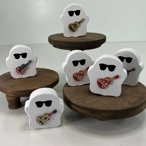 WOODEN ROCK-N-ROLL Ghosts | Halloween | Fall Tiered Tray Decor | Shelf Sitter | Bowl Filler | Decoration | Handmade | Treat | Sunglasses |