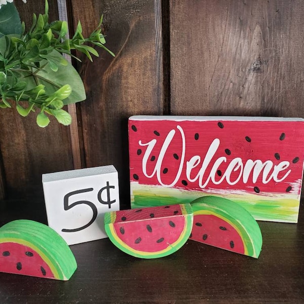 Mini WATERMELON SLICES | Wood | SUMMER Decor | Rustic | Primitive | Pool | Tiered Tray | Bowl Filler | Kitchen |  Coffee Bar | Shelf Sitter