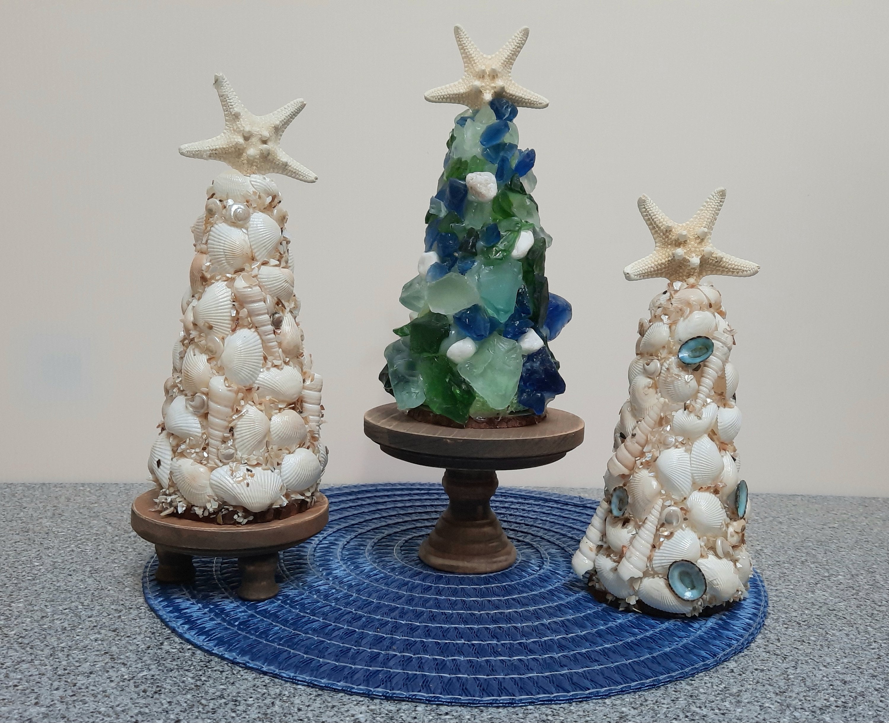 SEA GLASS&SHELL trees | coastal Ocean Decor | Christmas Beach Decor | Shelf Sitter | Mantle Decoration | Table | Unique Gift for Mom