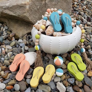 FLIP FLOPS and BEACH Ball Beads | Ocean, Summer and Nautical | Wooden | Tiered Tray Decor | Pool | Shelf Sitter | Farmhouse | Beach House