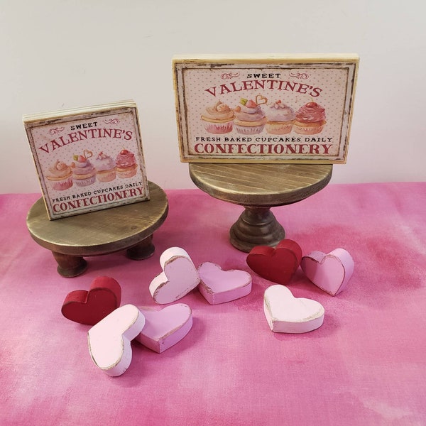 MINI HEARTS and Vintage Signs | WOODEN Hearts Valentine's Day | Tiered Tray Decor | Bubble Gum Machine Filler | Shelf Sitters | Love | Gift