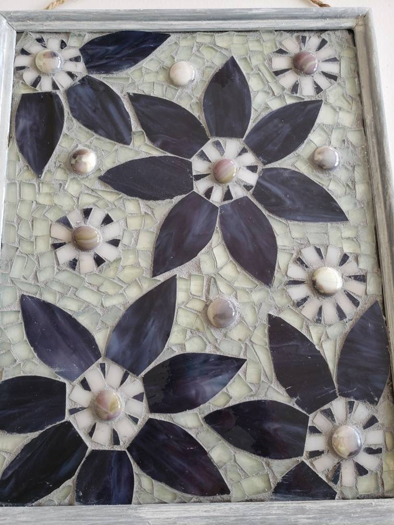 STAINED GLASS FLOWER Mosaic Wall Art Gray Weathered Wood Etsy