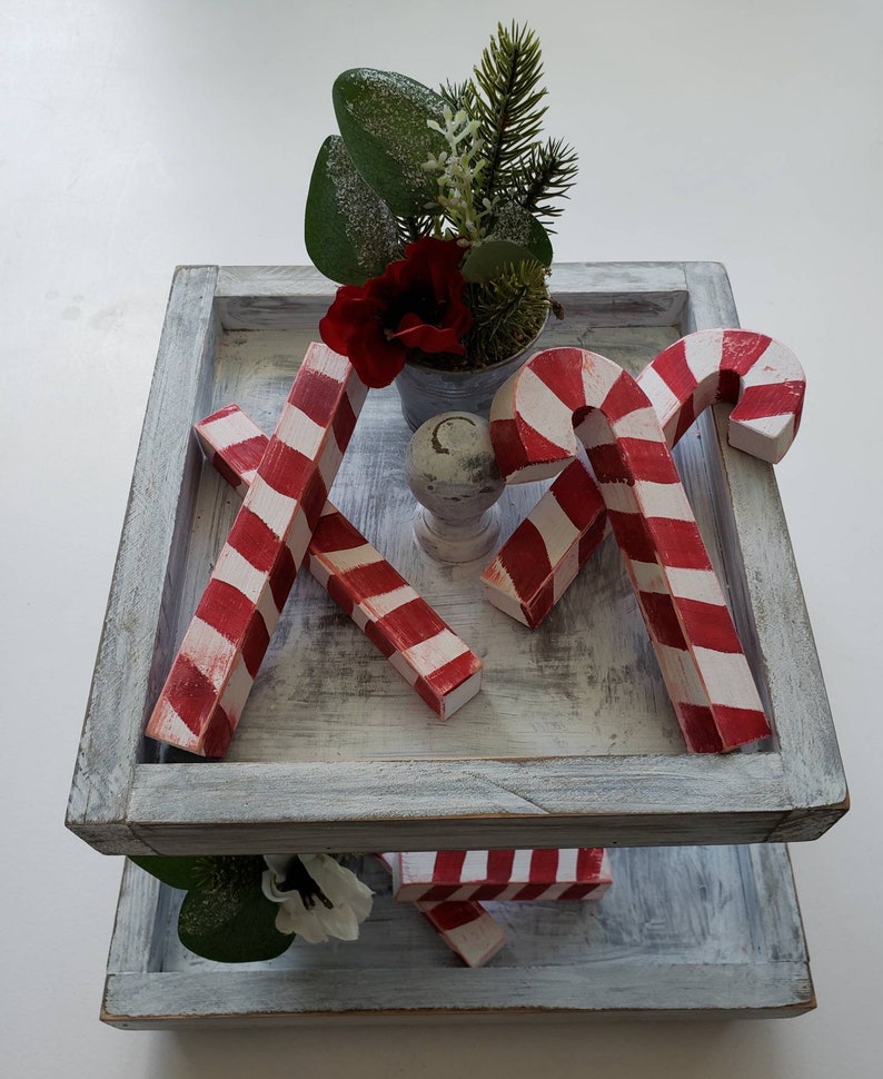 Chunky Wooden CANDY CANES Primitive TIERED Tray Decor Etsy
