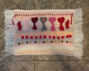 Pink Crochet Fidget Blanket | washable l Sensory Lap Blanket for Adults | Busy Blanket for Alzheimers Patients | Dementia | Brain Injury