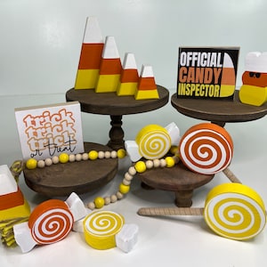 CANDY CORN DECOR  | Halloween | Fall Tiered Tray Decor | Shelf Sitter | Bowl Filler| Kitchen Table Decoration | Signs | Peep | Faux Candy