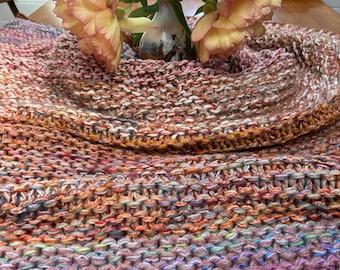 Upcycled Hand Knit Wool Blanket: Pastel Neutral Colors