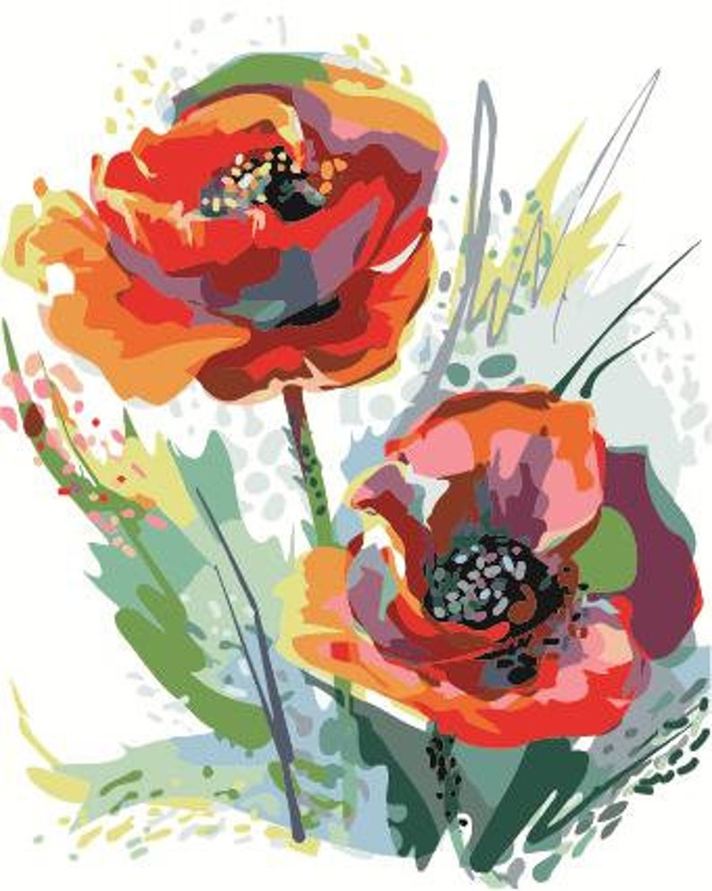 Plant DIY Digital Oil Painting Kit Framed/ Unframed Canvas+Paint+Brush Wall Decor 40*50cm