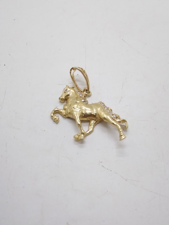 14k Gold Pendant, Cubic Zirconia Horse, 9.6g 14K … - image 1