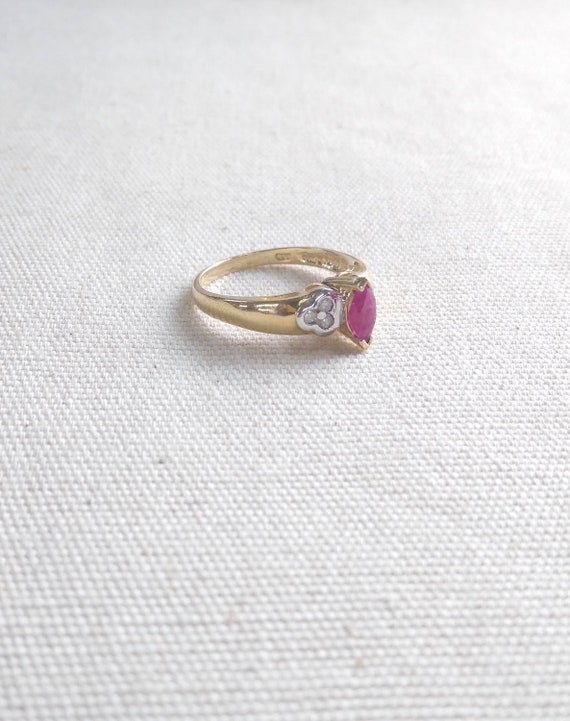 14k Gold Diamond & Marquise Ruby Ring  Size 7  So… - image 2