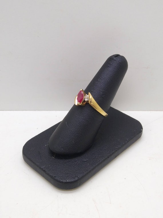 10k Gold Diamond & Marquise Ruby Ring  Size 7.25 … - image 3