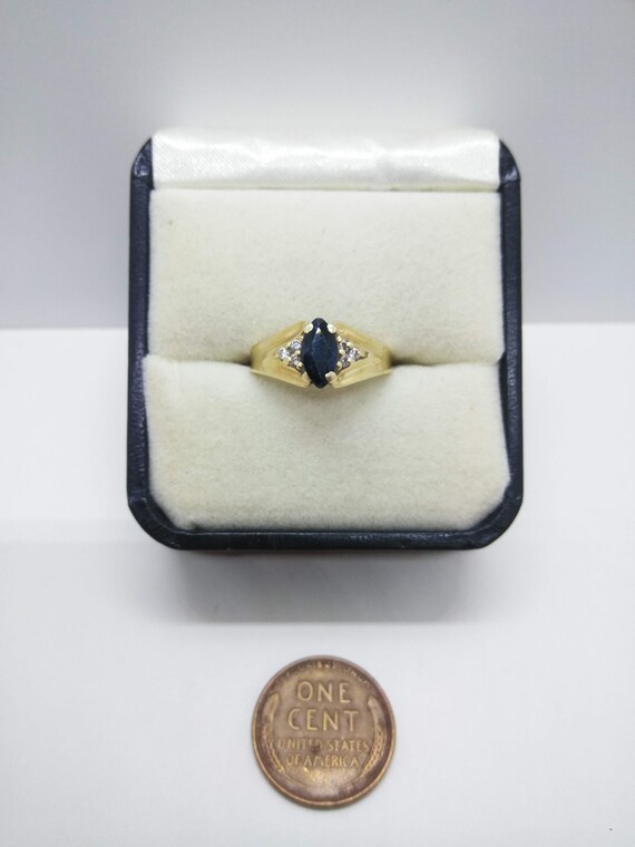 14k Gold Diamond & Marquise Sapphire Ring  Size 5… - image 5