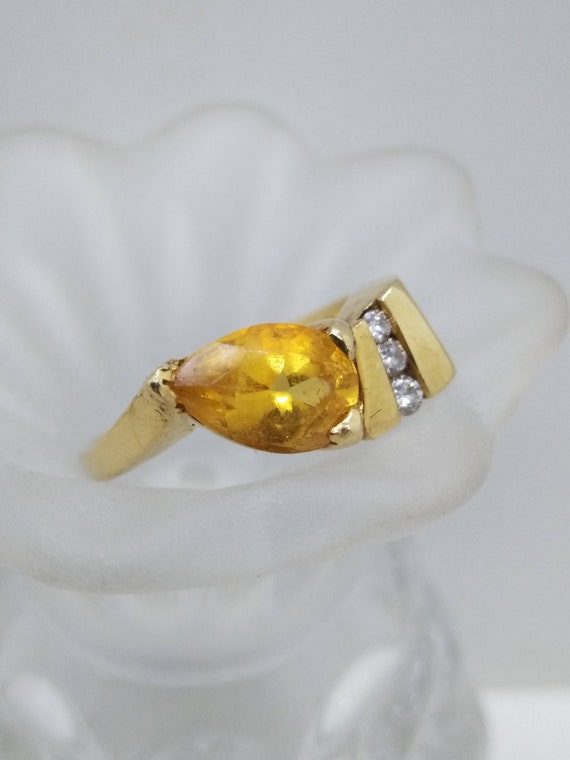 14k Gold Diamond & Citrine Ring  Size 7  Solid 14… - image 2