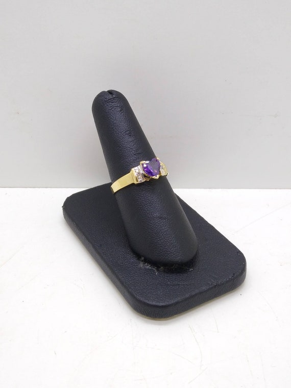 10k Gold Diamond & Amethyst Heart Ring  Size 7.5 … - image 1