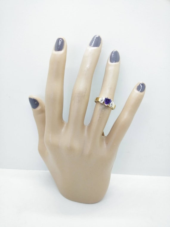 10k Gold Diamond & Amethyst Heart Ring  Size 7.5 … - image 4