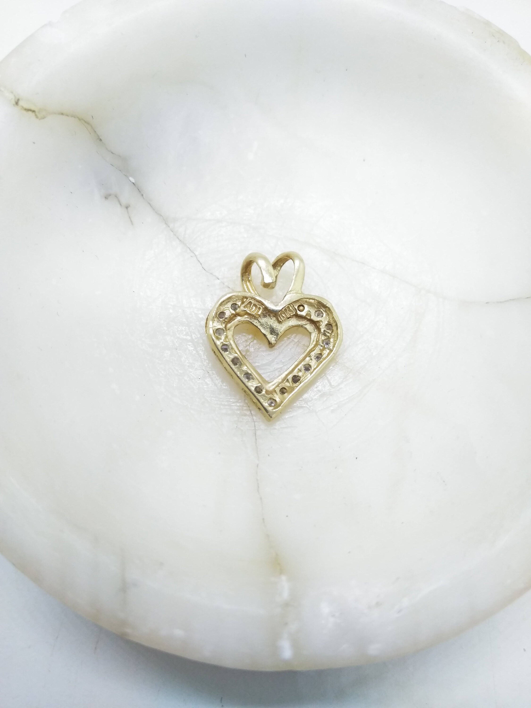 Small Diamond Heart Pendant Vintage Solid 10k Gold Charm Etsy