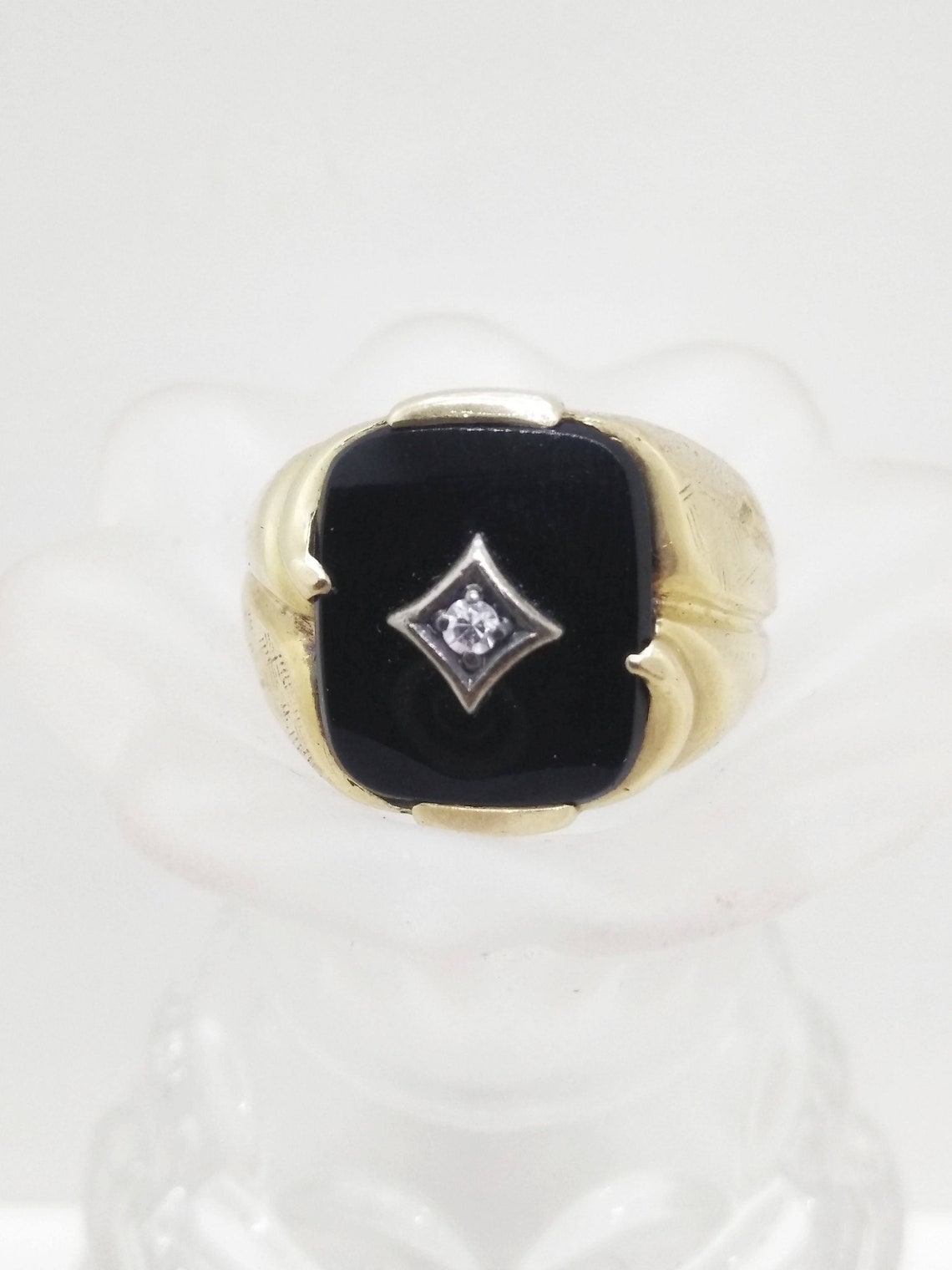 Men's 10k Gold Diamond Black Onyx Size 8 Ring Solid 10k Etsy