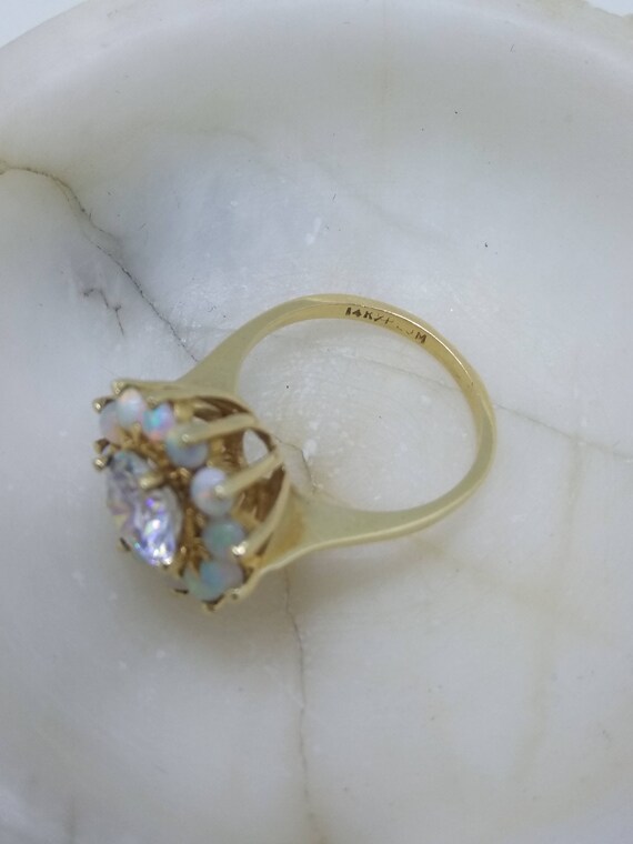 14k Gold Opal Flower Zircon Ring  Size 5.75  Soli… - image 7