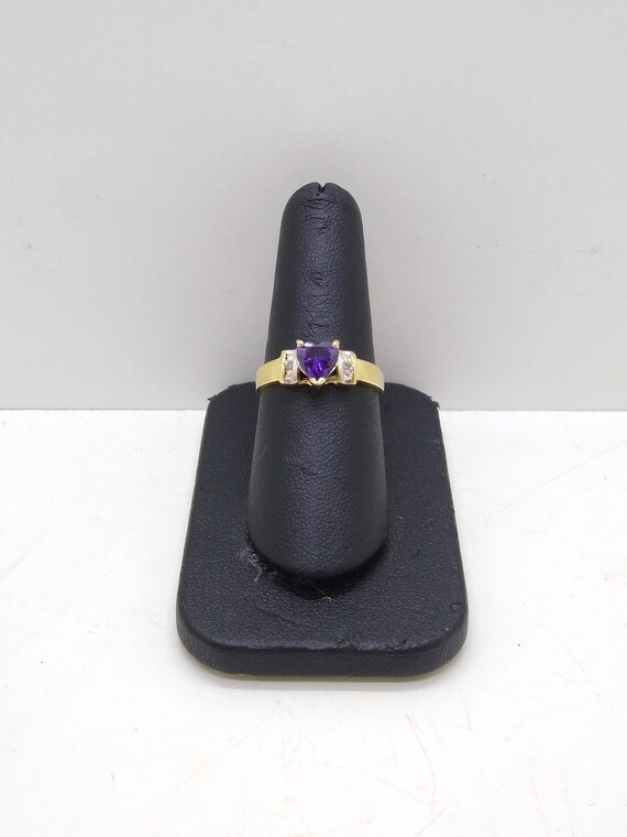 10k Gold Diamond & Amethyst Heart Ring  Size 7.5 … - image 2