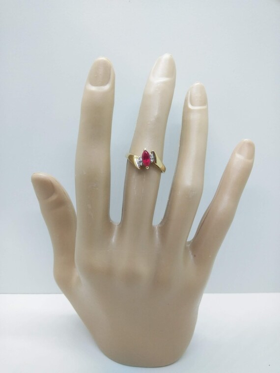 10k Gold Diamond & Marquise Ruby Ring  Size 7.25 … - image 4