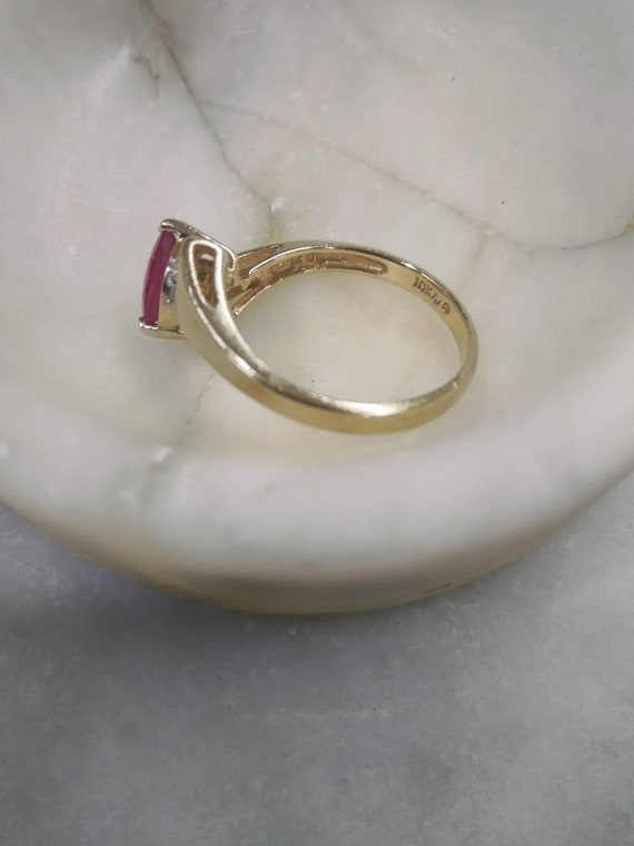 10k Gold Diamond & Marquise Ruby Ring  Size 7.25 … - image 6