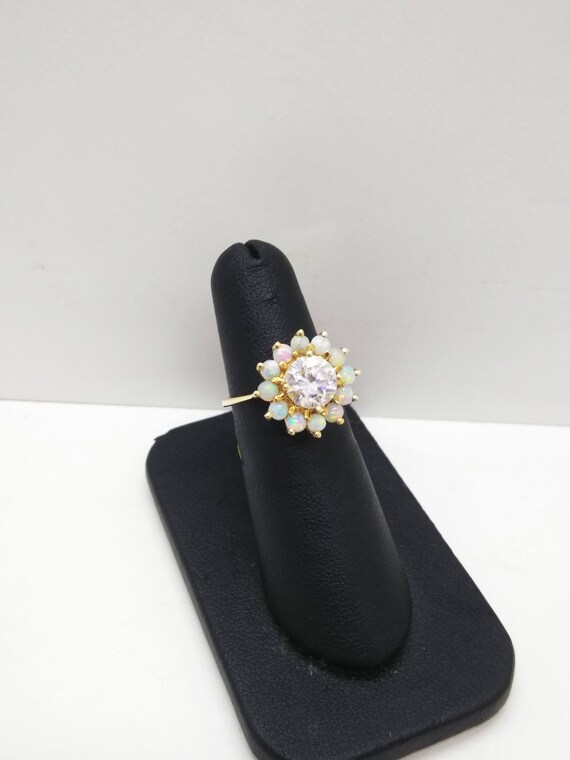 14k Gold Opal Flower Zircon Ring  Size 5.75  Soli… - image 2
