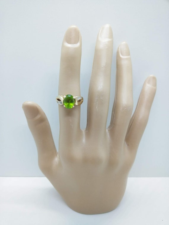 10k Gold Diamond & Peridot Ring  Size 6  Solid 10… - image 4