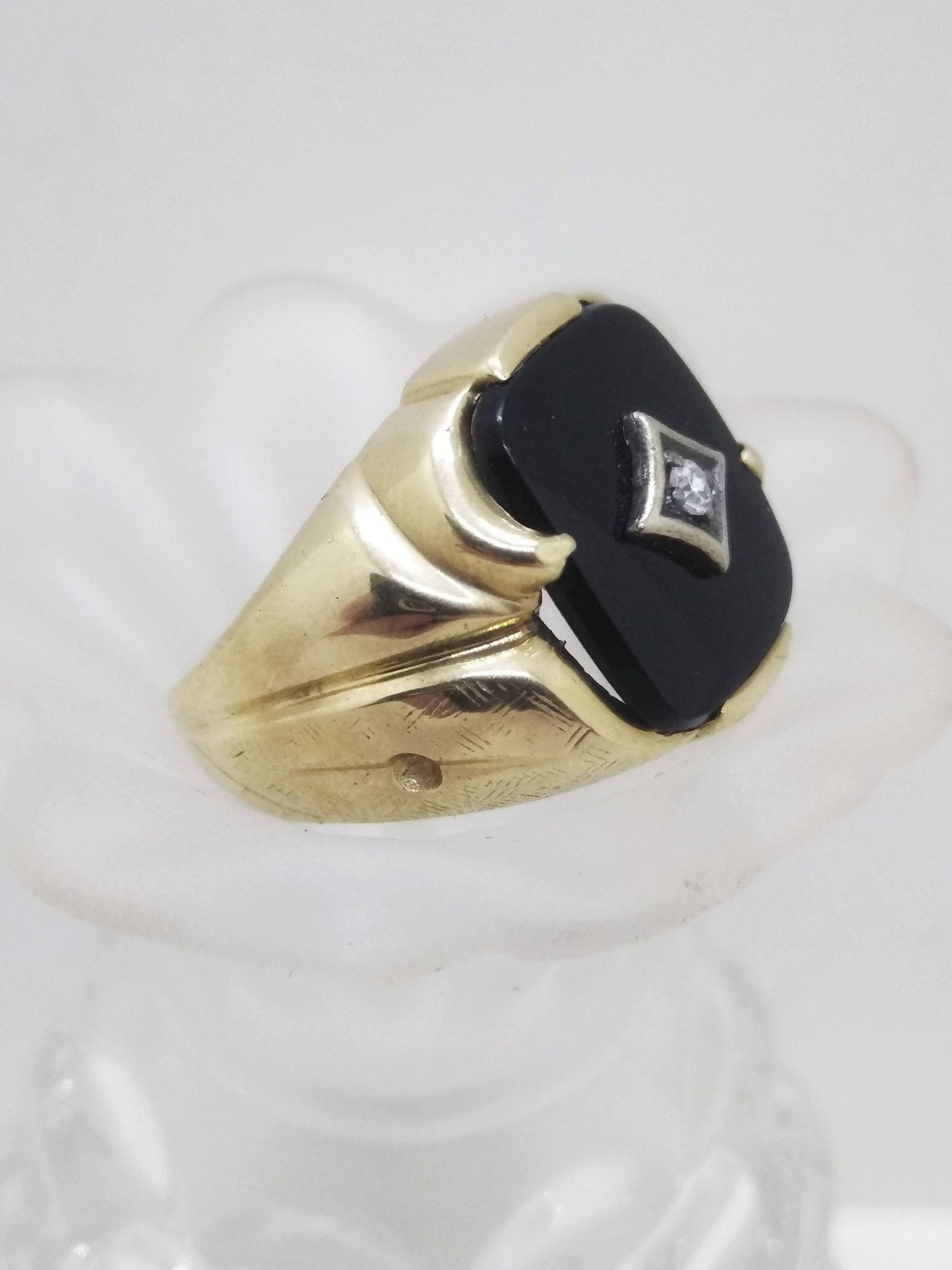 Men's 10k Gold Diamond Black Onyx Size 8 Ring Solid 10k Etsy