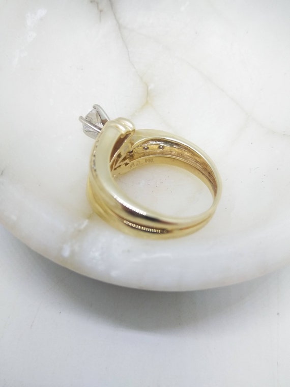 14k Gold Vintage Diamond Wedding Ring Set  Size 4… - image 7