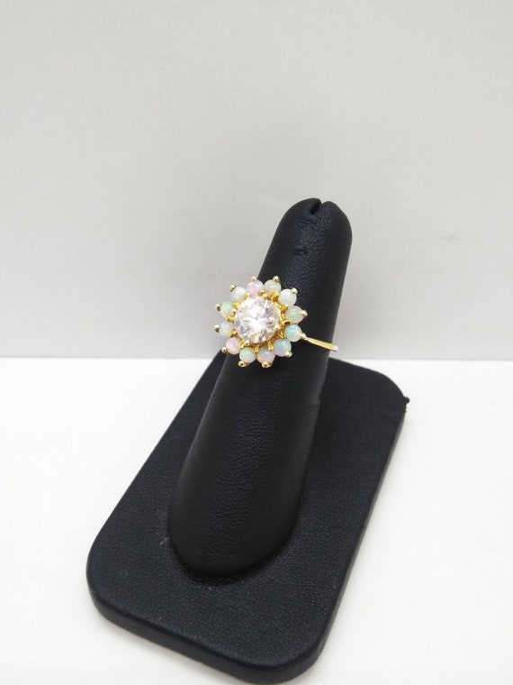 14k Gold Opal Flower Zircon Ring  Size 5.75  Soli… - image 3