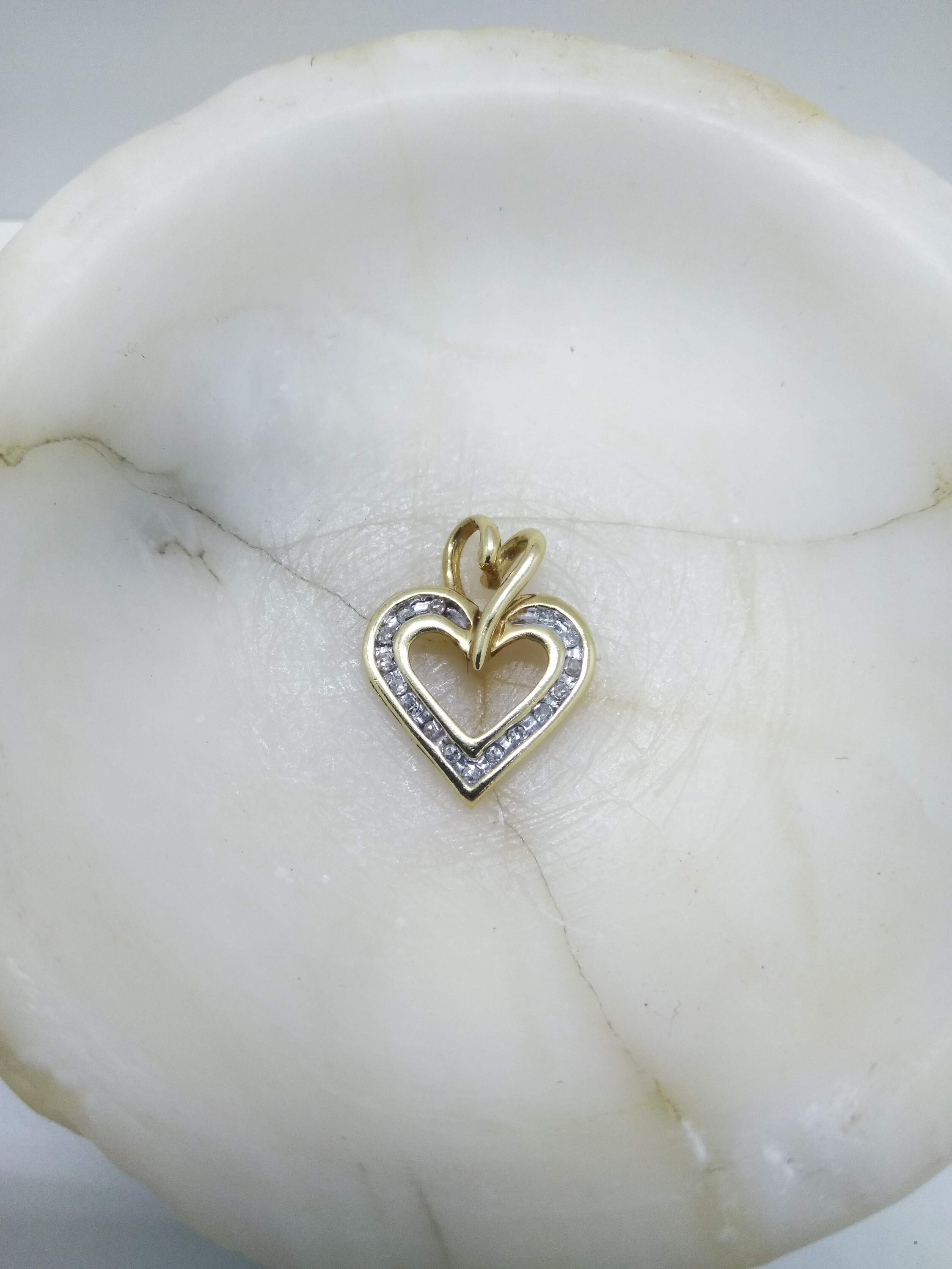 Small Diamond Heart Pendant Vintage Solid 10k Gold Charm Etsy