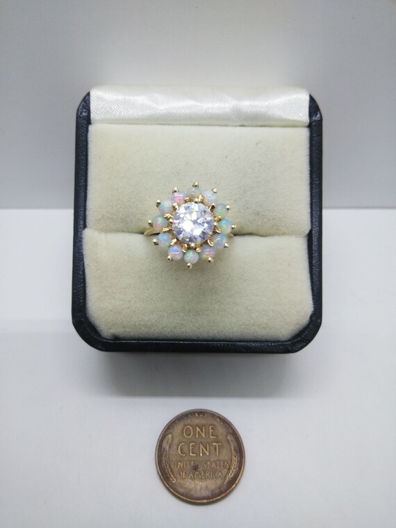 14k Gold Opal Flower Zircon Ring  Size 5.75  Soli… - image 5