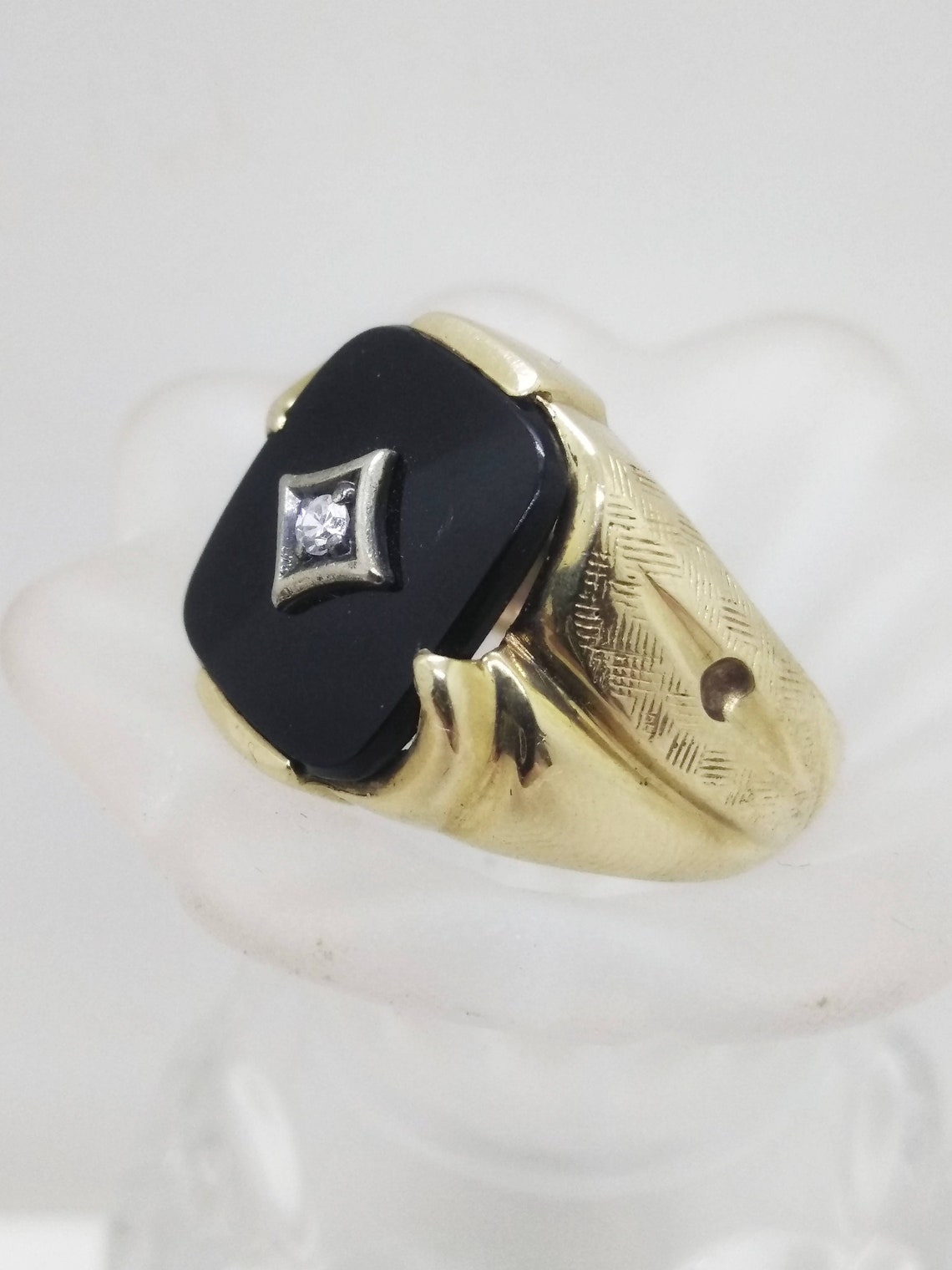 Men's 10k Gold Diamond Black Onyx Size 8 Ring Solid 10k Etsy