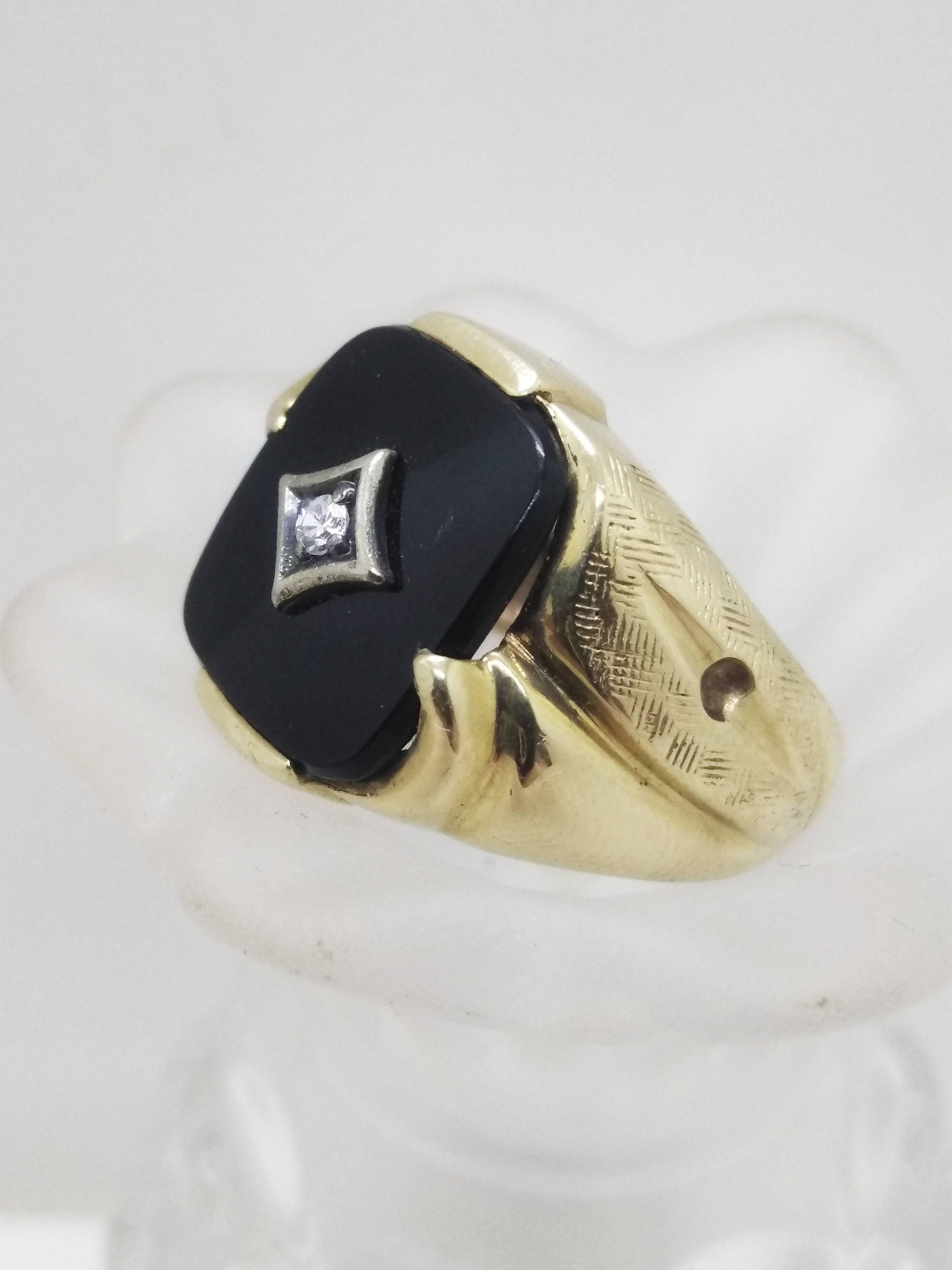 Men's 10k Gold Diamond Black Onyx Size 8 Ring Solid 10k | Etsy