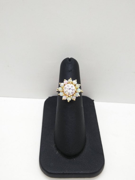 14k Gold Opal Flower Zircon Ring  Size 5.75  Soli… - image 1