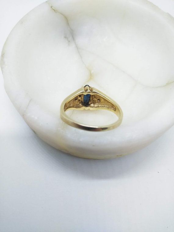 14k Gold Diamond & Marquise Sapphire Ring  Size 5… - image 8