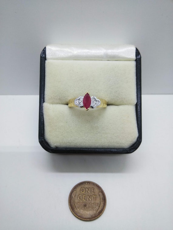 14k Gold Diamond & Marquise Ruby Ring  Size 7  So… - image 5