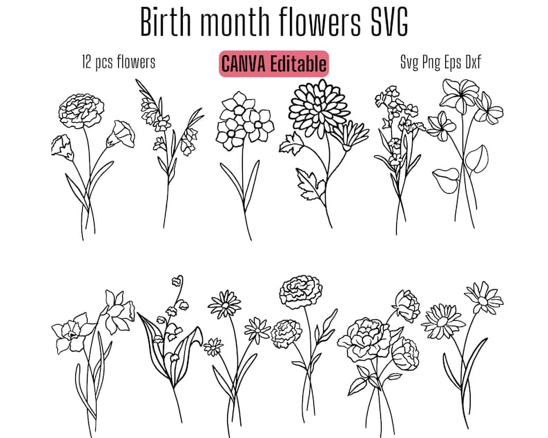 Birth Month Flower Svg Laser Birthflower Svg Birth Month Flower Svg ...