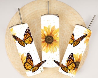 Butterfly tumbler wrap sublimation butterflies sunflower best seller stain glass tumbler wrap png pattern design download template wrap png