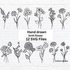 Birth month flower svg | birthflower svg | birth month flower svg cricut png bundle | birth flower print birth flower printable gift