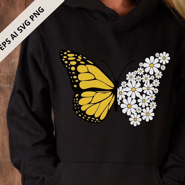 Butterfly SVG Daisy svg Butterflies Sublimation Designs Digital File Front And Back SVG for Tshirt Shirt Iron-On Self Love Png For Women Mom