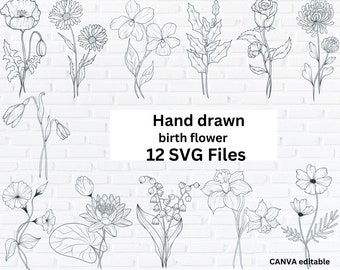 Birth month flower svg print collection birth flower svg flower bouquet svg birthday svg floral svg wildflower birthday flower bundle gift