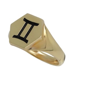Gemini sign 14K Gold women&#39;s ring, Solid 14k Gold Astrology ring, Zodiac Custom yellow gold ring, Zodiac signs womens gold Jewelry