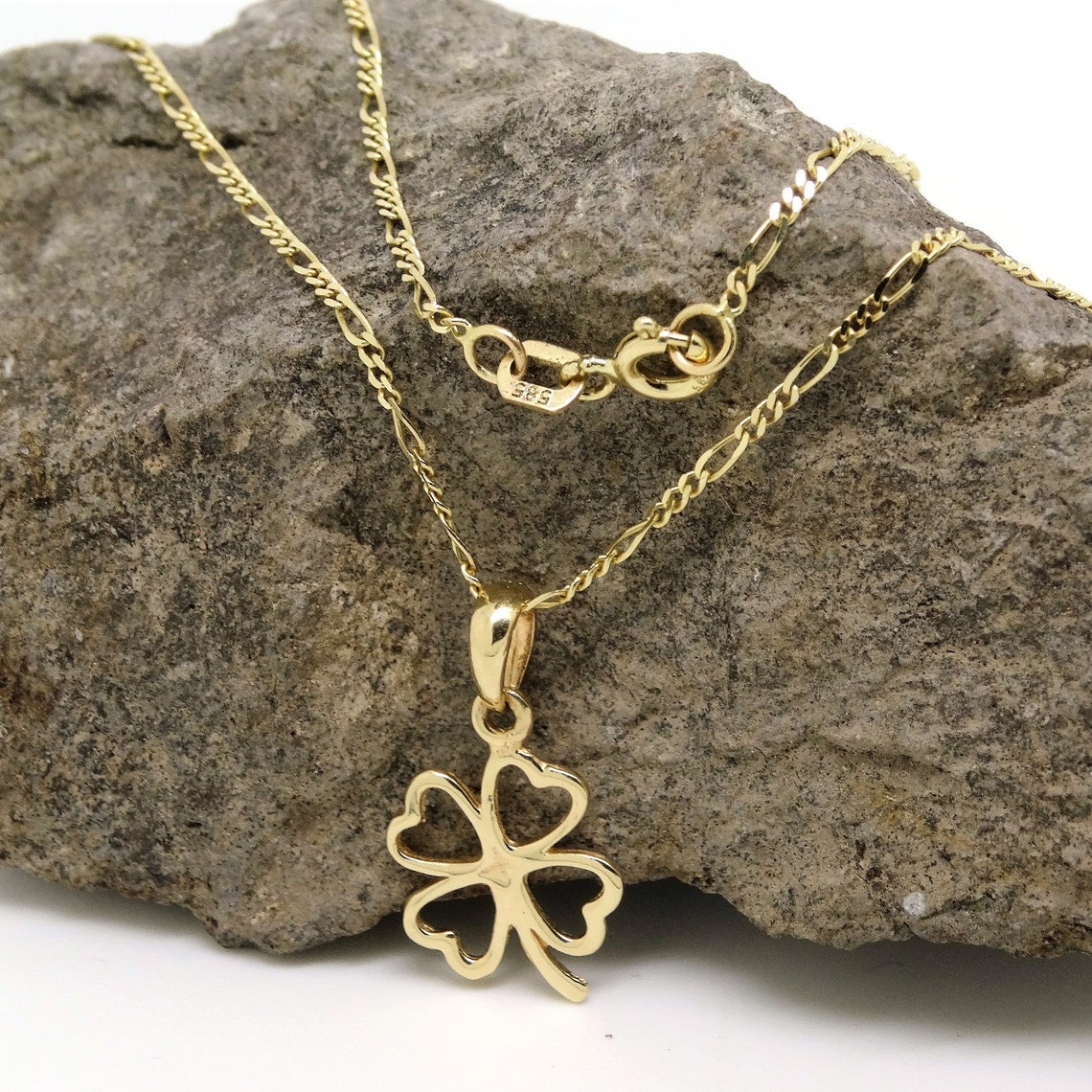 Gold 14K Four Leaf Clover Womens Necklace, 14k Solid Yellow Gold ...