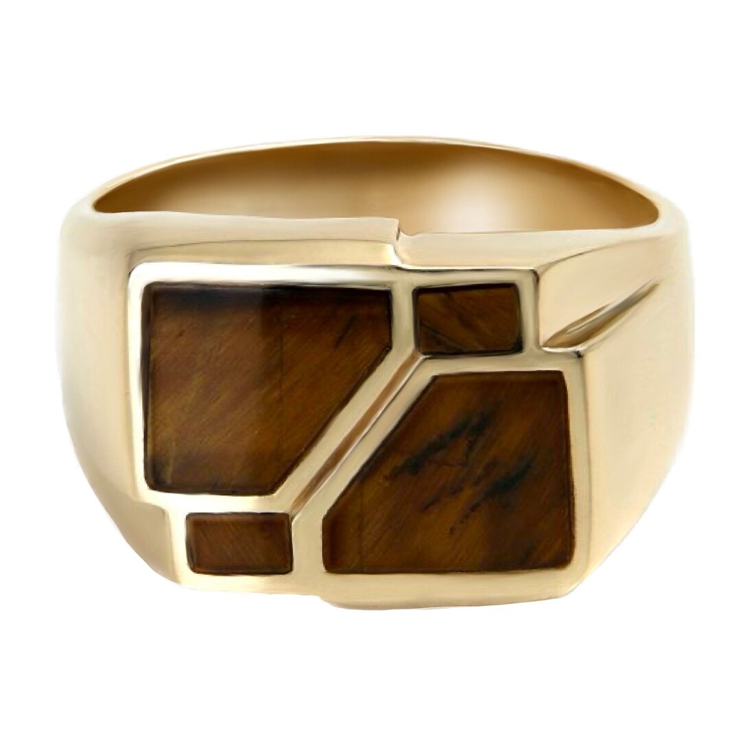 Mens Ring Made of 14K Solid Gold and 4 Tiger Eye Stones Total Etsy