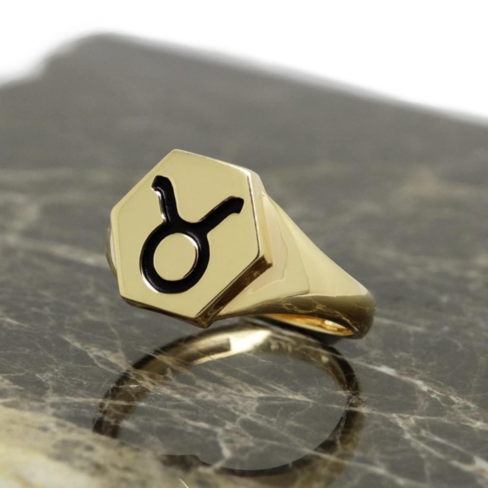 Taurus Gold Ring, Zodiac Sign Taurus Women's 14K Gold Ring, Horoscope