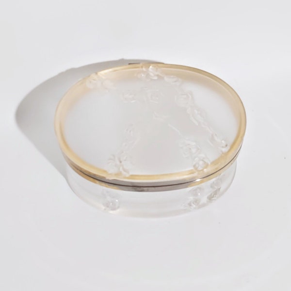 Lalique Dresser Box, French Coppelia Crystal Oval Lidded Box, Made in France, Signed