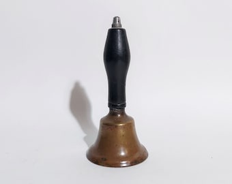 Vintage School Bell, Brass Bell with Wood Handle, Teacher Gift